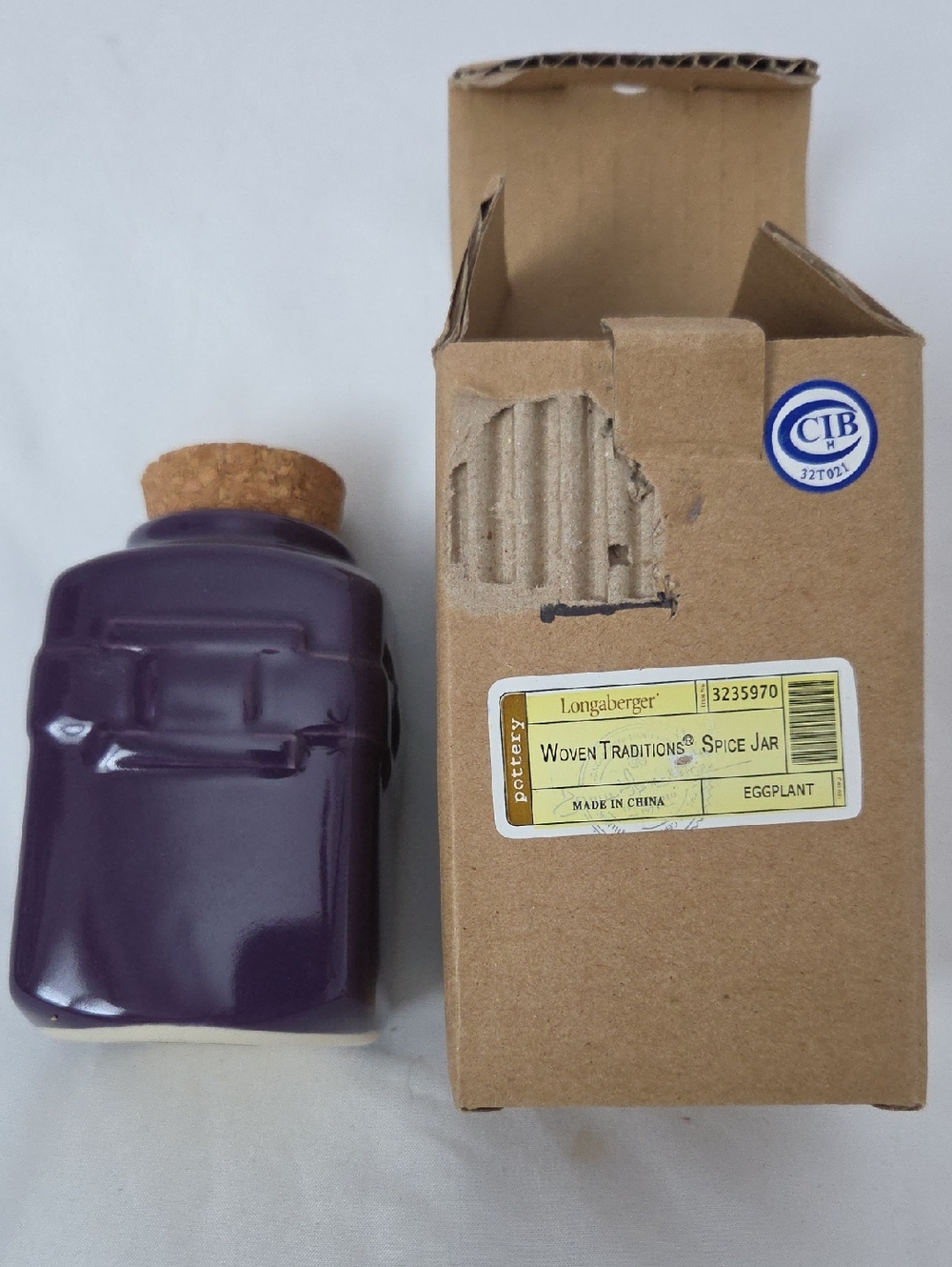 Longaberger Purple Ceramic Spice Jar with Cork Lid